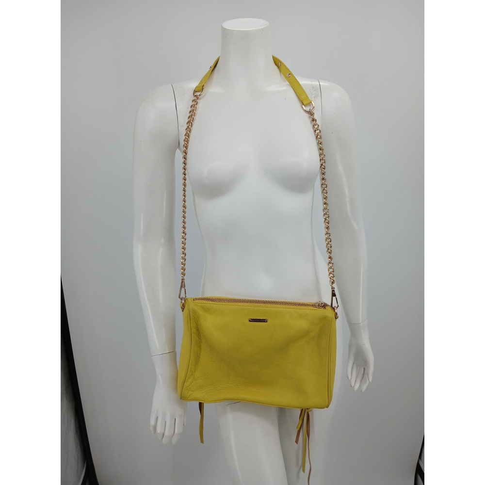 Rebecca Minkoff Yellow Leather Crossbody Bag Purse Zipper - Picture 4 of 16